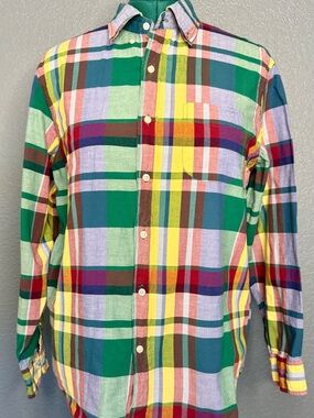 J.Crew Plaid Button Down Shirt M Multicolor Green Yellow Red Cotton